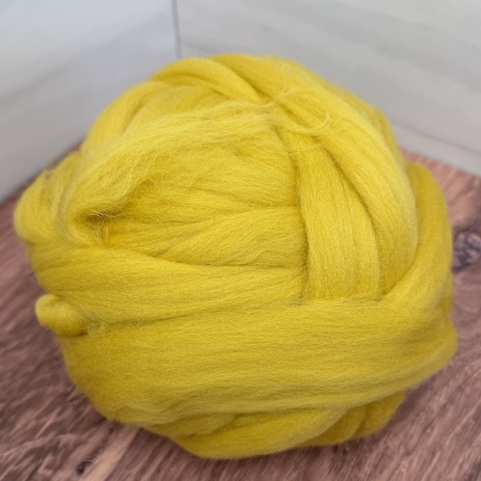 Brown Sheep Dyed Wool Roving 08 Impasse Yellow. solid combed top.