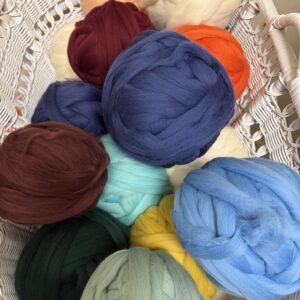 Brown Sheep Dyed Wool Roving, solid combed top.